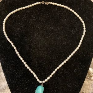 Freshwater pearl and turquoise necklace. New. NICE